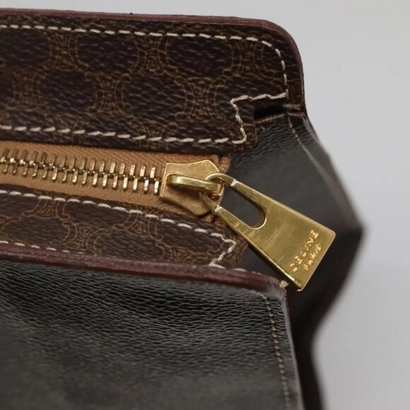 CELINE Macadam Canvas Tote Bag PVC Leather Brown Gold Auth - Picture 4 of 16